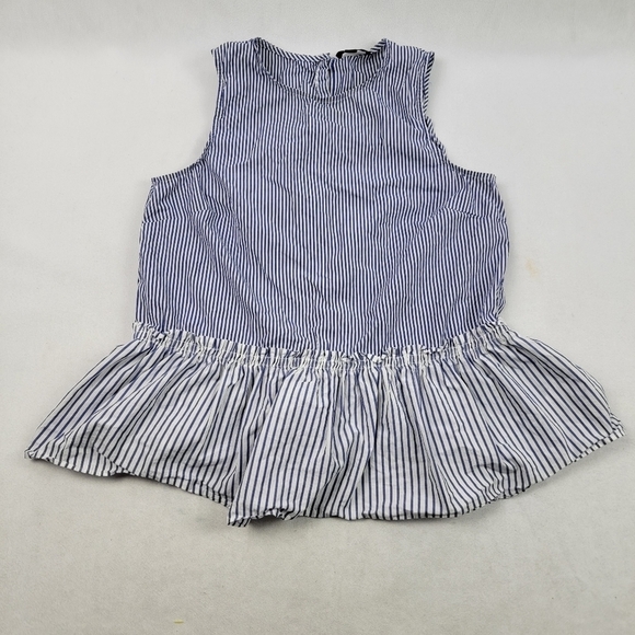 J Crew blue and white striped button back bottom ruffle sleeveless top - Picture 2 of 4